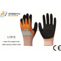 Polyester Shell Latex 3/4 Coated Inner Latex Sandy Coated Outer Safety Work Glove (L1513)